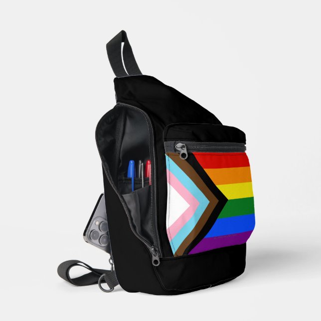 SlipperyJoe's Progress Pride Flag six classic hori Sling Bag (Open)