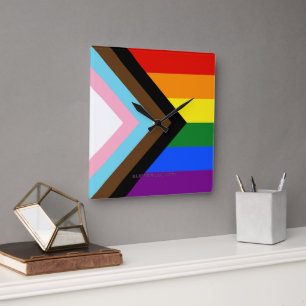 SlipperyJoe's Progress Pride Flag six classic hori Square Wall Clock