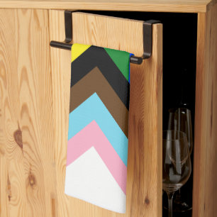SlipperyJoe's Progress Pride Flag six classic hori Tea Towel