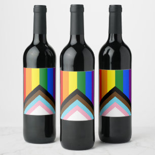 SlipperyJoe's Progress Pride Flag six classic hori Wine Label