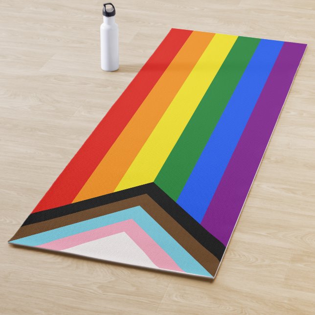 SlipperyJoe's Progress Pride Flag six classic hori Yoga Mat (In Situ)
