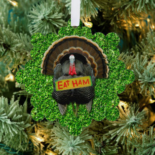SlipperyJoe's proud turkey eat ham red wattle hang Tree Decoration Card