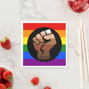 SlipperyJoe's queer people colour flag raised fist Napkin