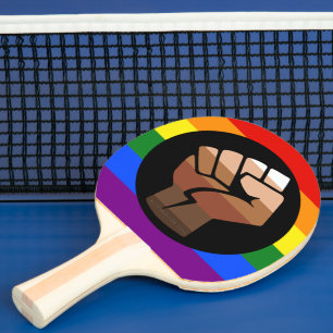 SlipperyJoe's queer people colour flag raised fist Ping Pong Paddle