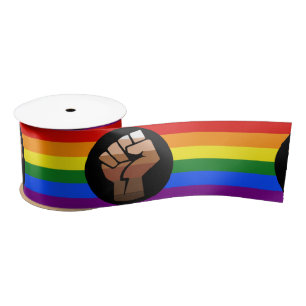 SlipperyJoe's queer people colour flag raised fist Satin Ribbon