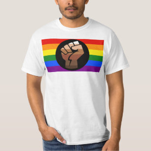 SlipperyJoe's queer people colour flag raised fist T-Shirt