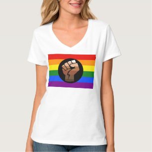 SlipperyJoe's queer people colour flag raised fist T-Shirt
