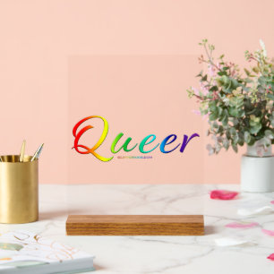 SlipperyJoe's queer single expressive word smooth Acrylic Sign