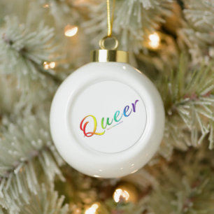 SlipperyJoe's queer single expressive word smooth  Ceramic Ball Christmas Ornament