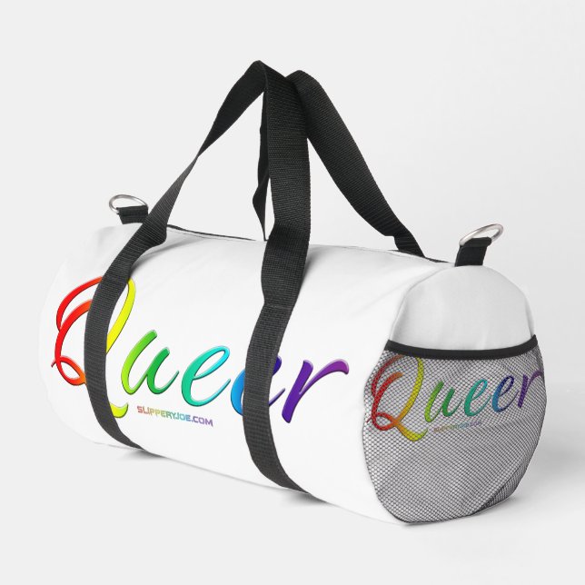SlipperyJoe's queer single expressive word smooth  Duffle Bag (Right Corner)