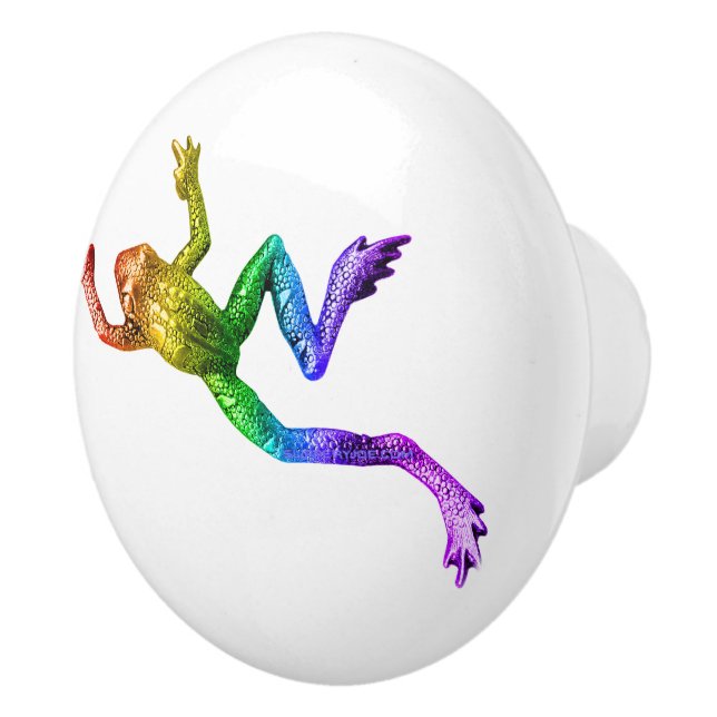 SlipperyJoe's rainbow coloured frog rendered sculp Ceramic Knob (Right)