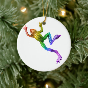 SlipperyJoe's rainbow coloured frog rendered sculp Ceramic Tree Decoration