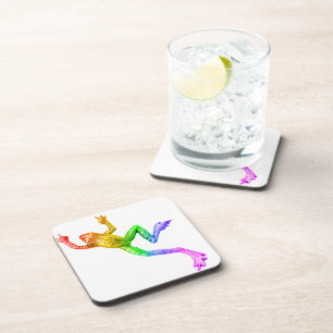SlipperyJoe's rainbow coloured frog rendered sculp Coaster