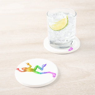 SlipperyJoe's rainbow coloured frog rendered sculp Coaster