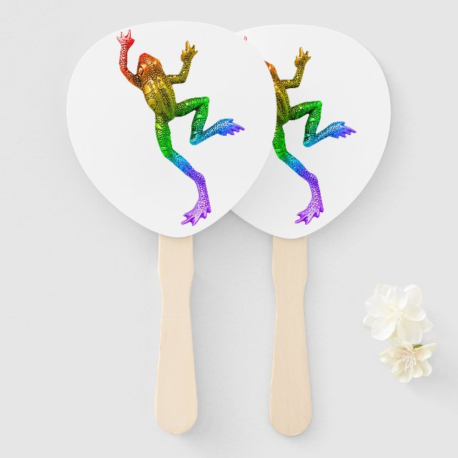 SlipperyJoe's rainbow coloured frog rendered sculp Hand Fan (Front and Back)