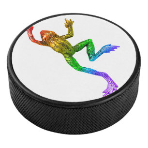 SlipperyJoe's rainbow coloured frog rendered sculp Hockey Puck