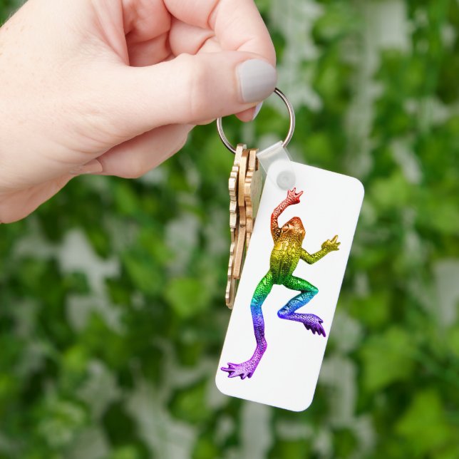 SlipperyJoe's rainbow coloured frog rendered sculp Key Ring (Hand)
