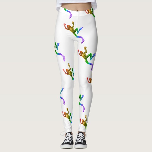 SlipperyJoe's rainbow coloured frog rendered sculp Leggings (Front)