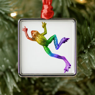 SlipperyJoe's rainbow coloured frog rendered sculp Metal Tree Decoration