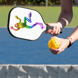 SlipperyJoe's rainbow coloured frog rendered sculp Pickleball Paddle