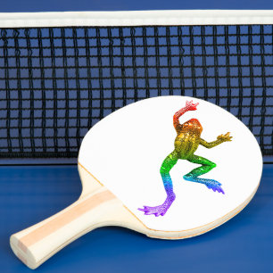 SlipperyJoe's rainbow coloured frog rendered sculp Ping Pong Paddle