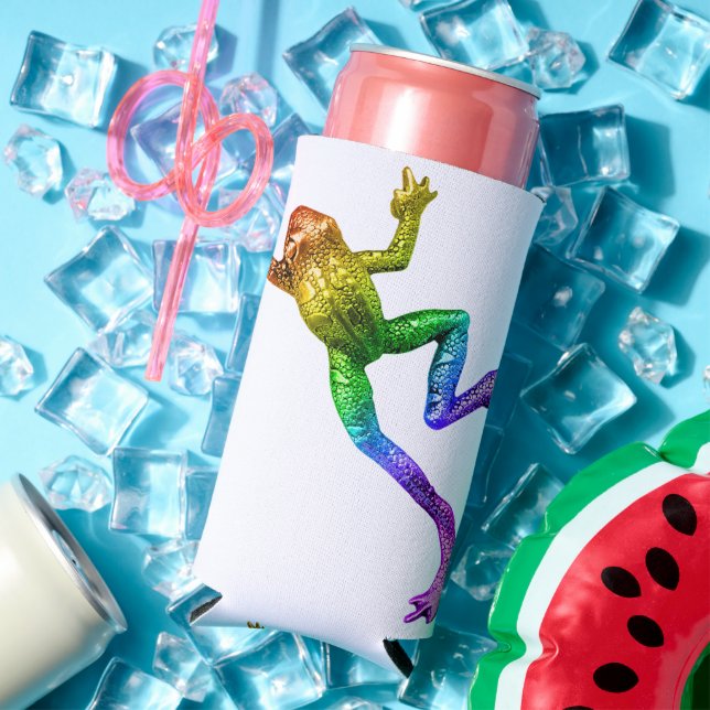 SlipperyJoe's rainbow coloured frog rendered sculp Seltzer Can Cooler (In Situ Summer)