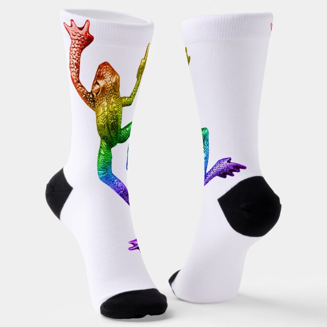 SlipperyJoe's rainbow coloured frog rendered sculp Socks (Angled)