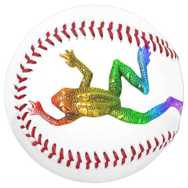 SlipperyJoe's rainbow coloured frog rendered sculp Softball (Front Left)