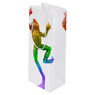SlipperyJoe's rainbow coloured frog rendered sculp Wine Gift Bag