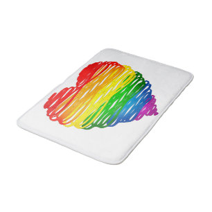 SlipperyJoe's rainbow coloured heart scribbled swi Bath Mat