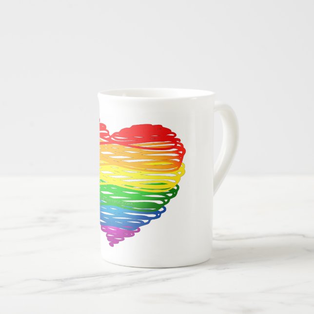 SlipperyJoe's rainbow coloured heart scribbled swi Bone China Mug (Front Right)