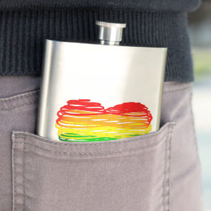 SlipperyJoe's rainbow coloured heart scribbled swi Hip Flask