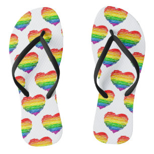 SlipperyJoe's rainbow coloured heart scribbled swi Jandals