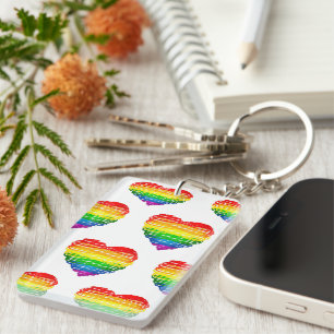 SlipperyJoe's rainbow coloured heart scribbled swi Key Ring