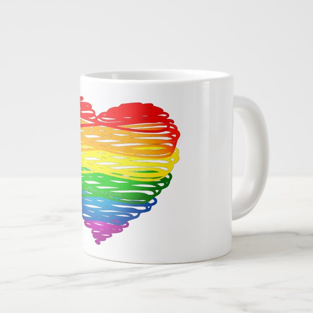 SlipperyJoe's rainbow coloured heart scribbled swi Large Coffee Mug (Front Right)