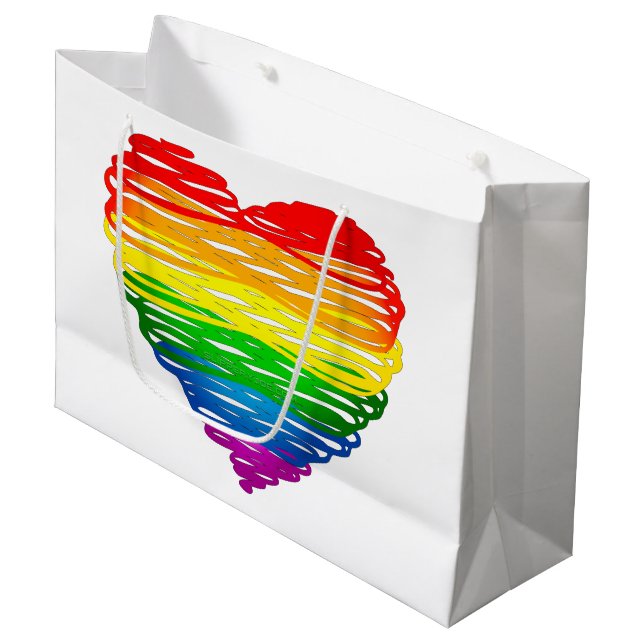 SlipperyJoe's rainbow coloured heart scribbled swi Large Gift Bag (Front Angled)