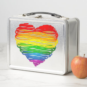 SlipperyJoe's rainbow coloured heart scribbled swi Metal Lunch Box