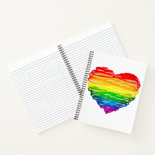 SlipperyJoe's rainbow coloured heart scribbled swi Notebook