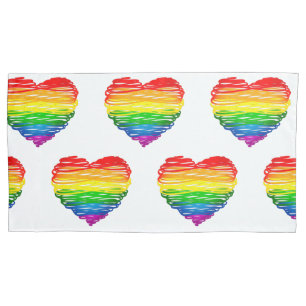 SlipperyJoe's rainbow coloured heart scribbled swi Pillowcase