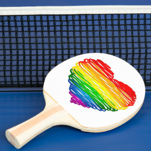 SlipperyJoe's rainbow coloured heart scribbled swi Ping Pong Paddle