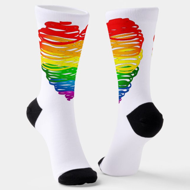 SlipperyJoe's rainbow coloured heart scribbled swi Socks (Angled)