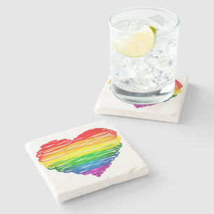 SlipperyJoe's rainbow coloured heart scribbled swi Stone Coaster