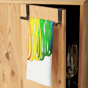 SlipperyJoe's rainbow coloured heart scribbled swi Tea Towel