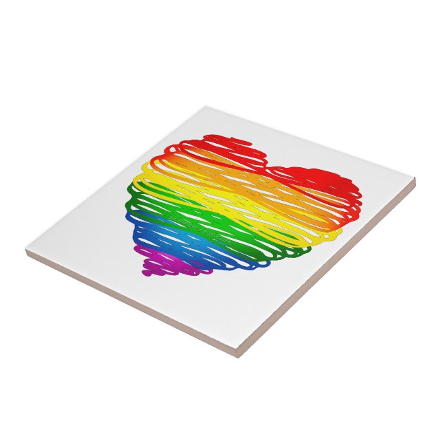 SlipperyJoe's rainbow coloured heart scribbled swi Tile (Side)