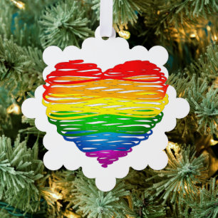 SlipperyJoe's rainbow coloured heart scribbled swi Tree Decoration Card