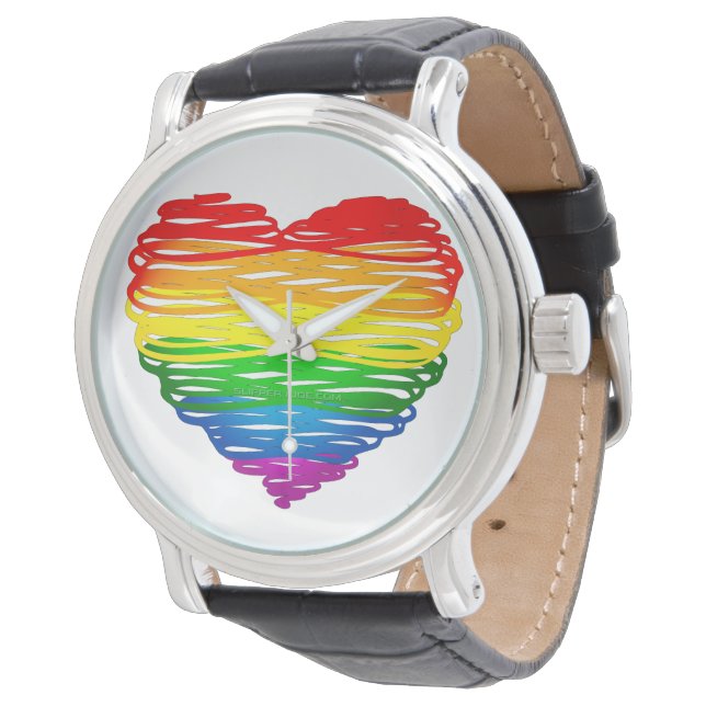 SlipperyJoe's rainbow coloured heart scribbled swi Watch (Angled)