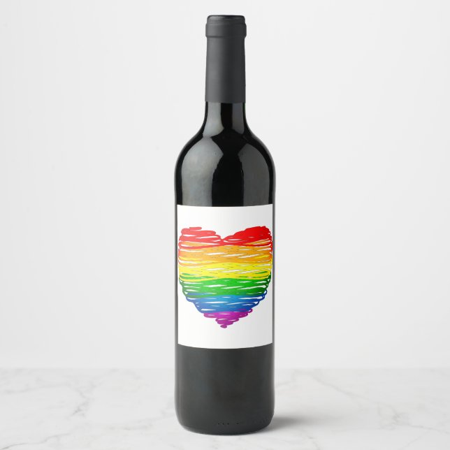 SlipperyJoe's rainbow coloured heart scribbled swi Wine Label (Front)