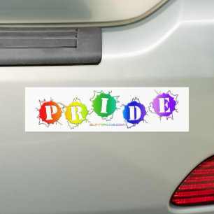 SlipperyJoe's rainbow coloured pride sign bursts w Bumper Sticker