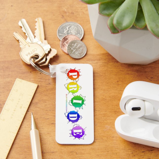 SlipperyJoe's rainbow coloured pride sign bursts w Key Ring (Desk)