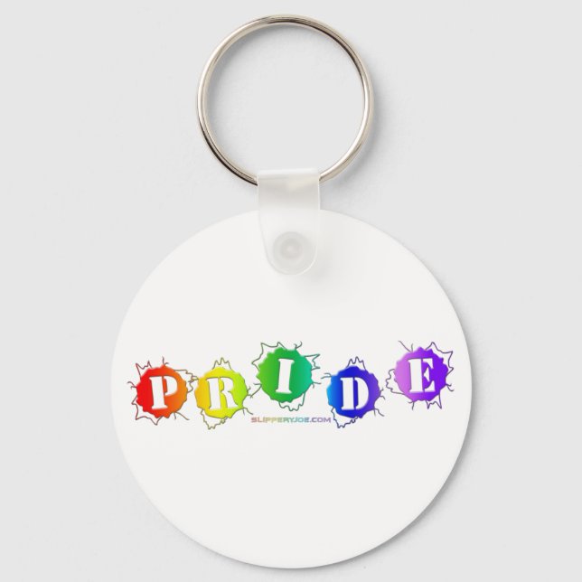 SlipperyJoe's rainbow coloured pride sign bursts w Key Ring (Front)